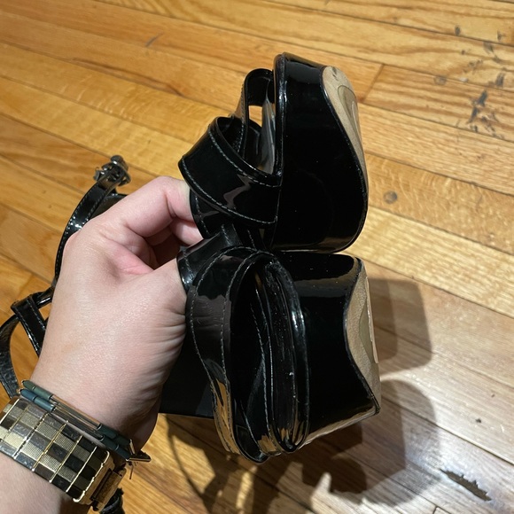 Glossy Leather Crisscross Straps Sandals High Heels Stilettos Pumps Vintage Y2k - Picture 4 of 8